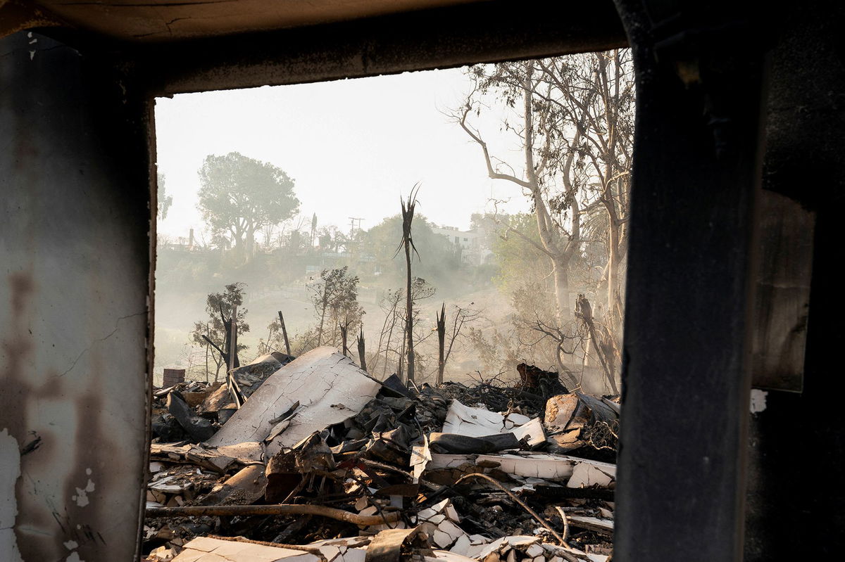 The remains of a home following the Palisades Fire in the Pacific Palisades neighborhood of Los Angeles on January 10.