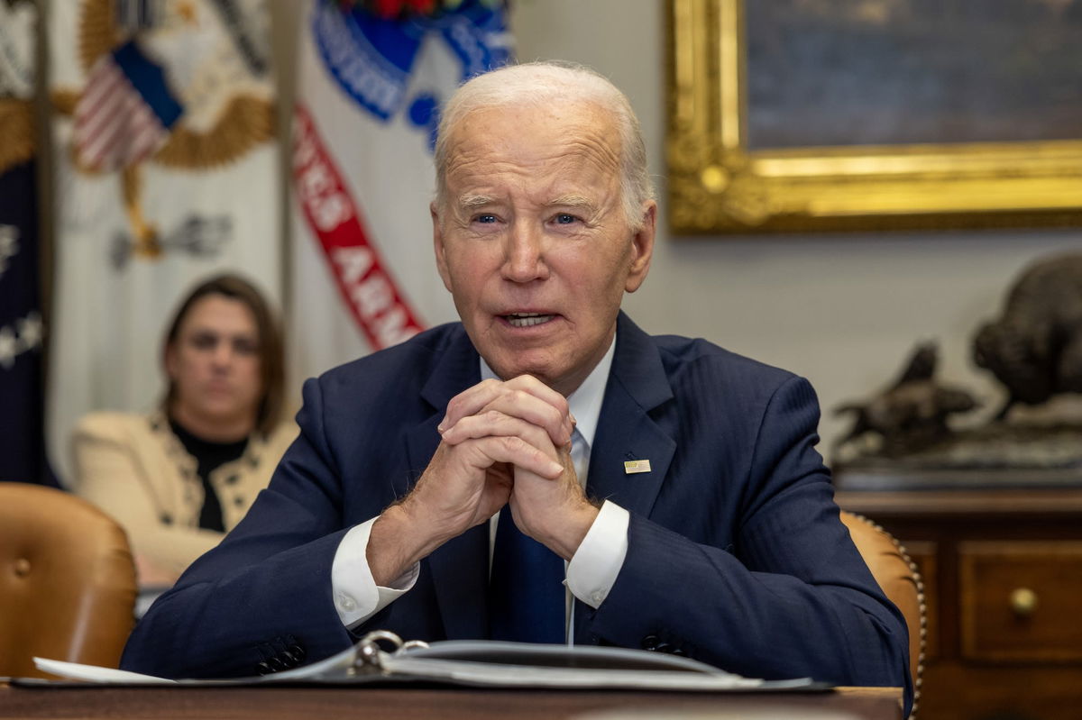 <i>Tasos Katopodis/Getty Images via CNN Newsource</i><br/>US President Joe Biden speaks to the media on the federal response to the Los Angeles wildfires at the White House on January 9 in Washington