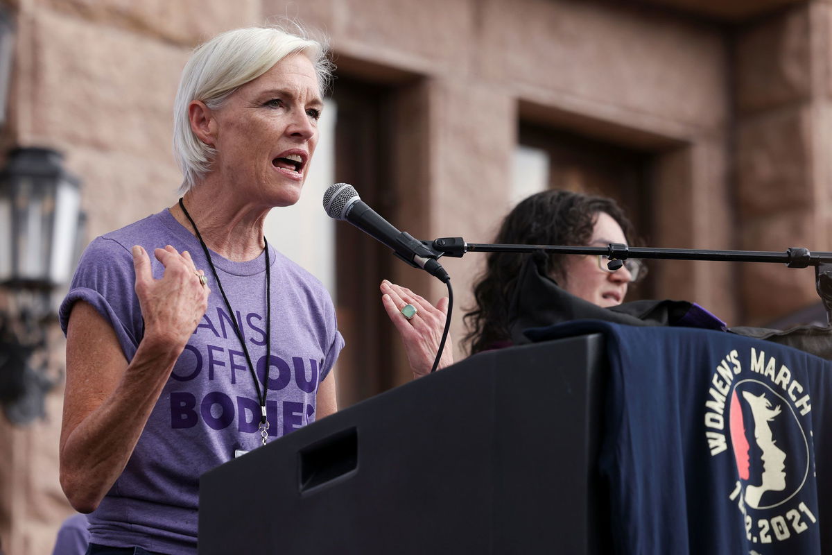 <i>Evelyn Hockstein/Reuters via CNN Newsource</i><br/>Activist Cecile Richards speaks during the nationwide Women's March in 2021. Richards