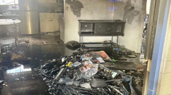 <i>KGUN/Tucson Fire Dept. via CNN Newsource</i><br/>A downstairs apartment completely destroyed at the Midtown on 2nd apt complex due to alleged arson