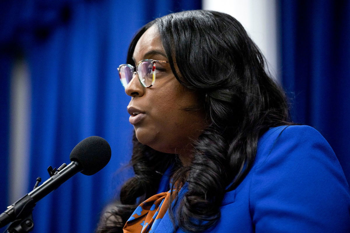 <i>Yuki Iwamura/Bloomberg/Getty Images/File via CNN Newsource</i><br/>Rep. LaMonica McIver speaks during a news conference at City Hall in Newark