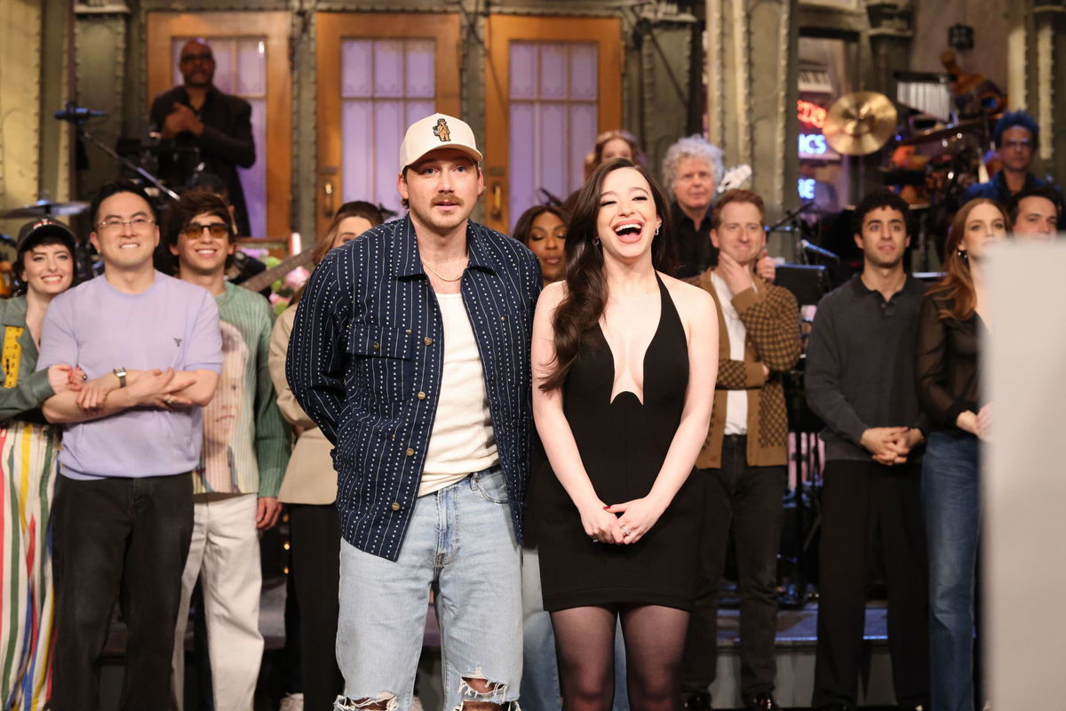 <i>Will Heath/NBC via Getty Images via CNN Newsource</i><br/>Morgan Wallen and Mikey Madison on 'Saturday Night Live' in March.
