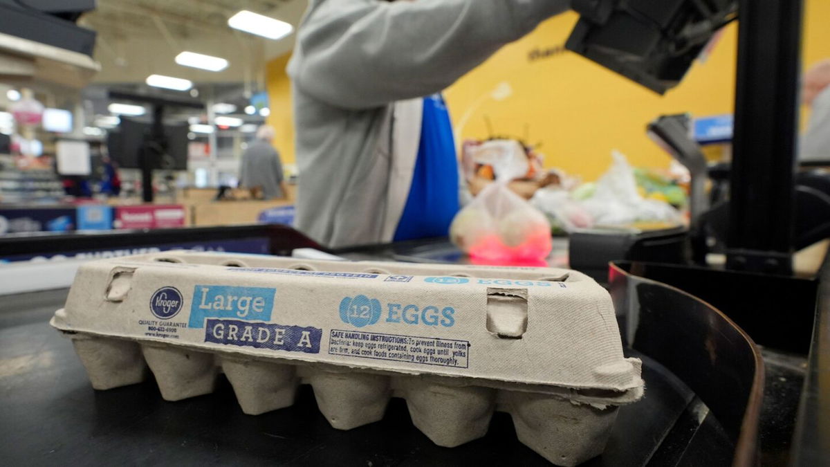 <i>LM Otero/AP/FILE via CNN Newsource</i><br/>Cashier Josh Jimenez rings up egg for sale at a grocery store on February 7 in Dallas.