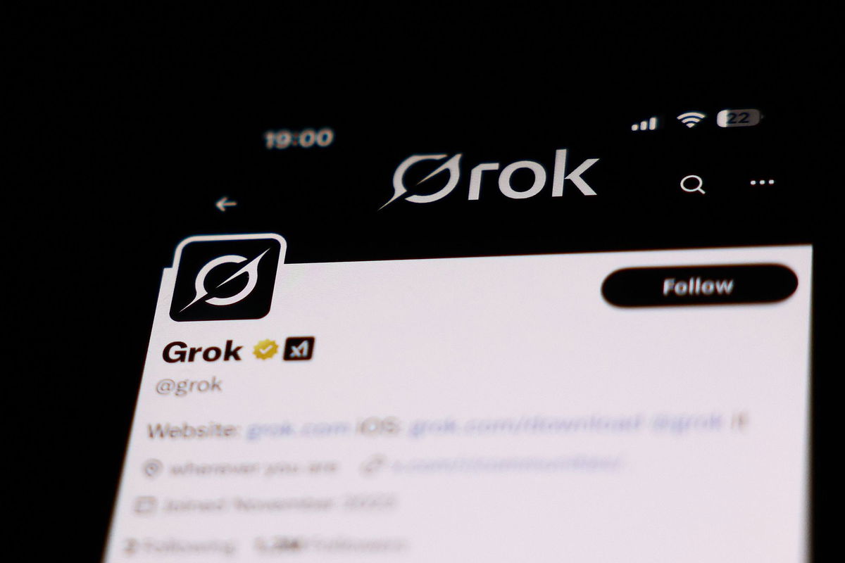 <i>Jakub Porzycki/NurPhoto/Shutterstock via CNN Newsource</i><br/>Grok account on X displayed on a phone screen is seen in this illustration photo taken in Krakow