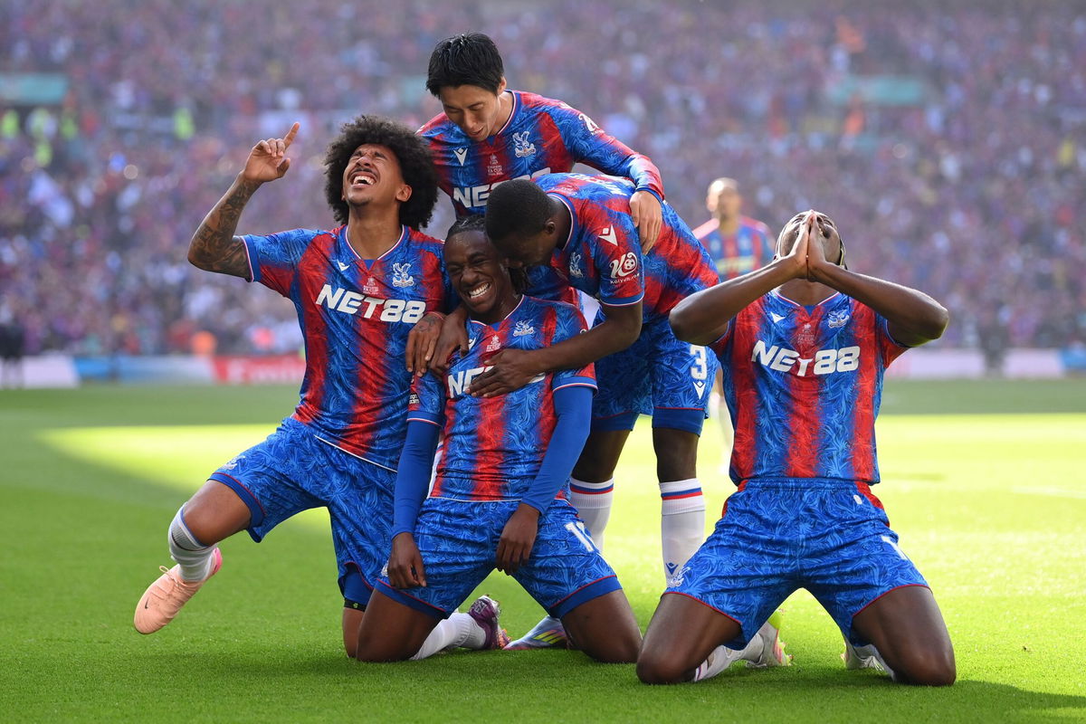 <i>Justin Setterfield/The FA/Getty Images via CNN Newsource</i><br/>Eberechi Eze (middle) scored the only goal of the game as Crystal Palace beat Manchester City in the FA Cup final.