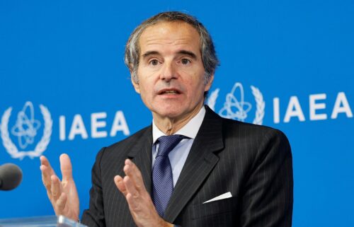 IAEA Director General Rafael Grossi holds a news conference after the first day of the agency's quarterly Board of Governors meeting at the IAEA headquarters in Vienna