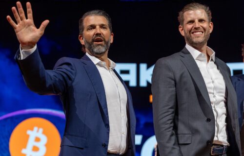 Donald Trump Jr. and Eric Trump at the Bitcoin 2025 conference in Las Vegas in May.