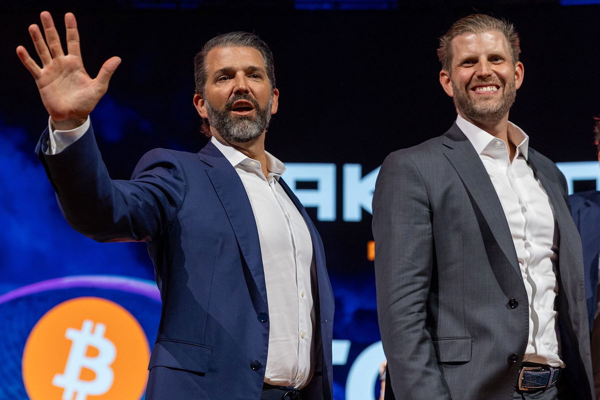 <i>Travis Ball/Sipa USA via CNN Newsource</i><br/>Donald Trump Jr. and Eric Trump at the Bitcoin 2025 conference in Las Vegas in May.
