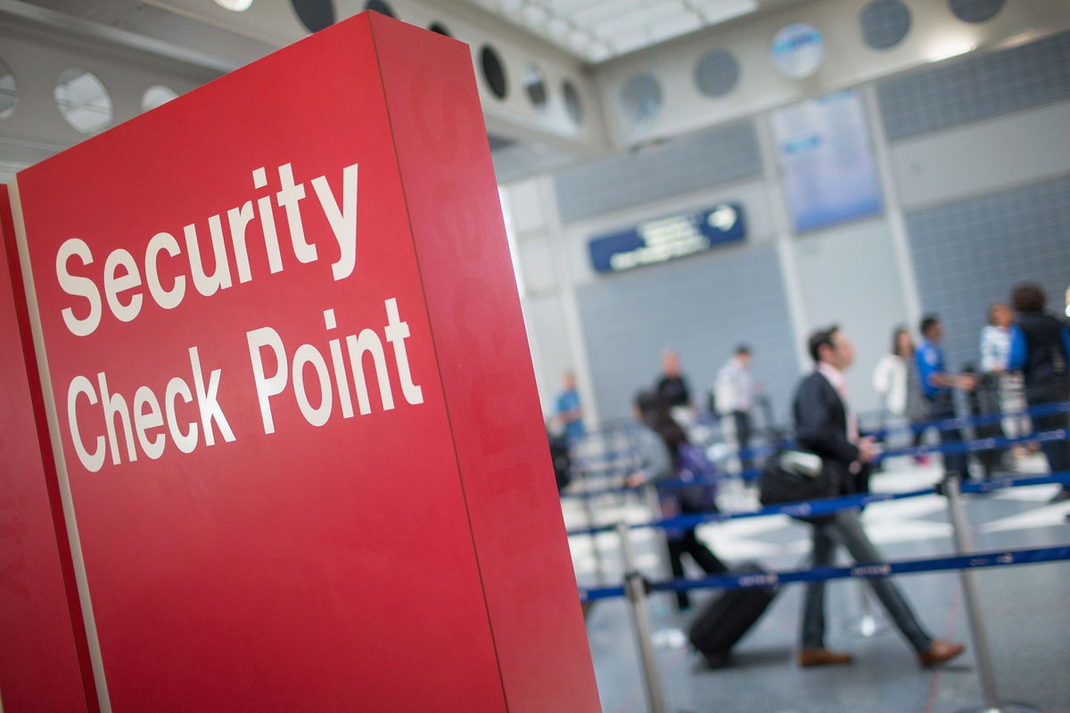 <i>Scott Olson/Getty Images via CNN Newsource</i><br/>A sign directs travelers to a security checkpoint staffed by Transportation Security Administration workers at O'Hare Airport in June 2015 in Chicago