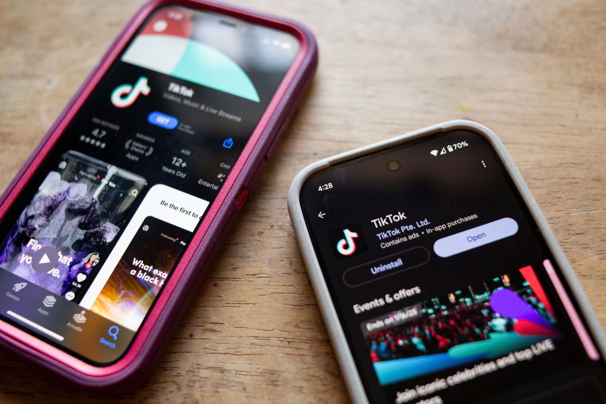 TikTok is seen in the app stores of an iPhone and Google Pixel on January 8. President Donald Trump set to delay enforcement of the sale-or-ban law by another 90 days.