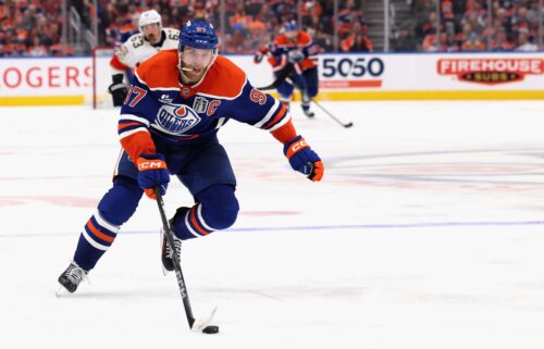 The Oilers' Connor McDavid (No. 97) and teammate Leon Draisaitl lead all players in playoff points this postseason.