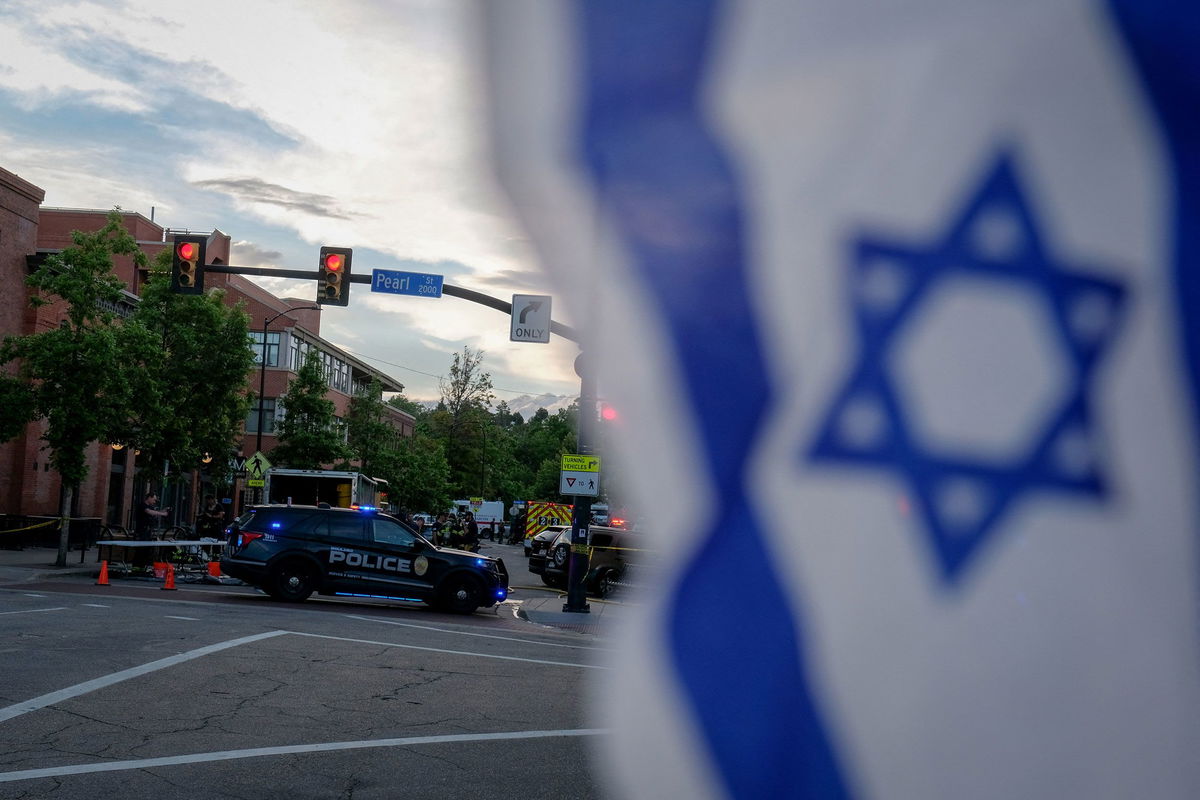 <i>Eli Imadali/AFP/Getty Images via CNN Newsource</i><br/>An Israeli flag was displayed in Boulder