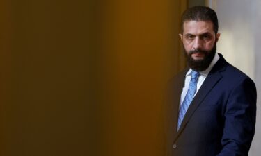 Syrian President Ahmed al-Sharaa attends a joint press conference iwth French President Emmanuel Macron after a meeting at the Elysee Palace in Paris on May 7.