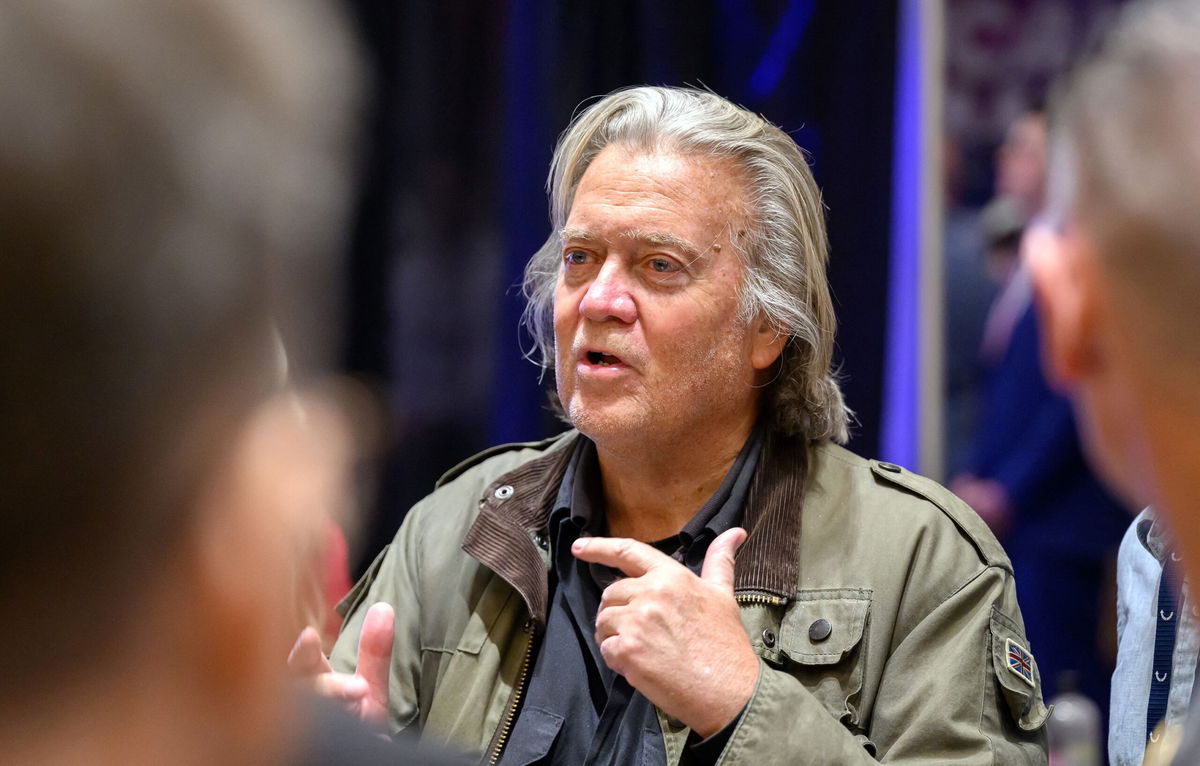 <i>Josh Edelson/AFP/Getty Images via CNN Newsource</i><br/>Former White House Chief Strategist Steve Bannon speaks with attendees at Turning Point's annual AmericaFest 2024 in Phoenix