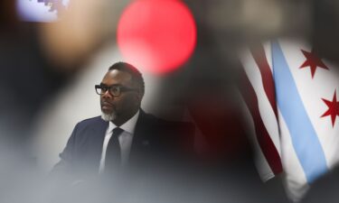 Mayor Brandon Johnson during a news conference at City Hall in Chicago on April 1.