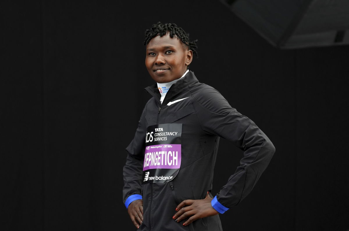 <i>Zac Goodwin/AP via CNN Newsource</i><br/>Kenya's Ruth Chepngetich prepares to race in the 2024 London Marathon.
