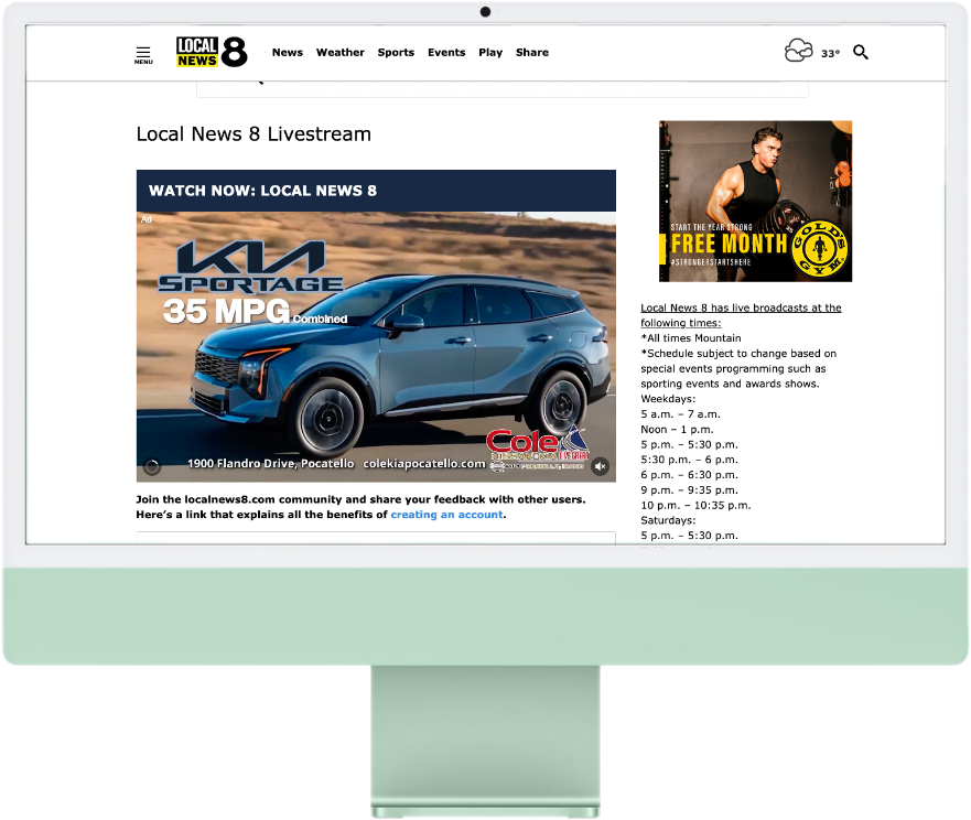 Example of a Local News 8 website advertising placement